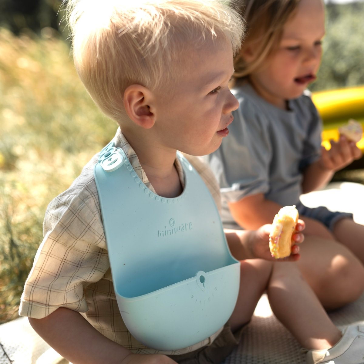Miniware Roll & Lock Silicone Bib (2 Pack) - Aqua + Dove Grey
