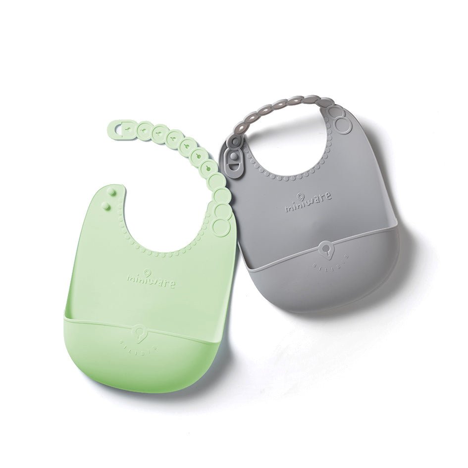 Miniware Roll & Lock Silicone Bib (2 Pack) - Key Lime + Dove Grey
