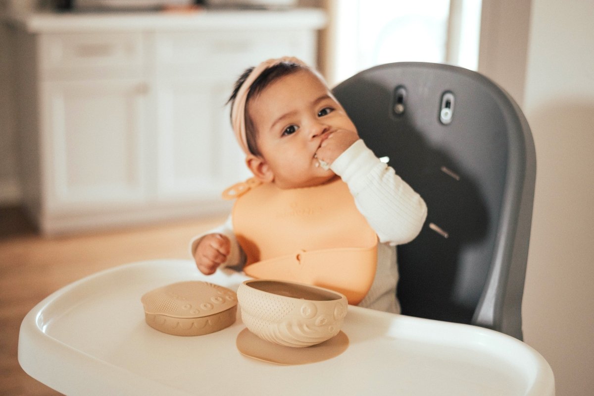 Miniware Sensory Starter Set: Baby Bowl, Bib & Spoon for Self - Feeding - Almond Butter