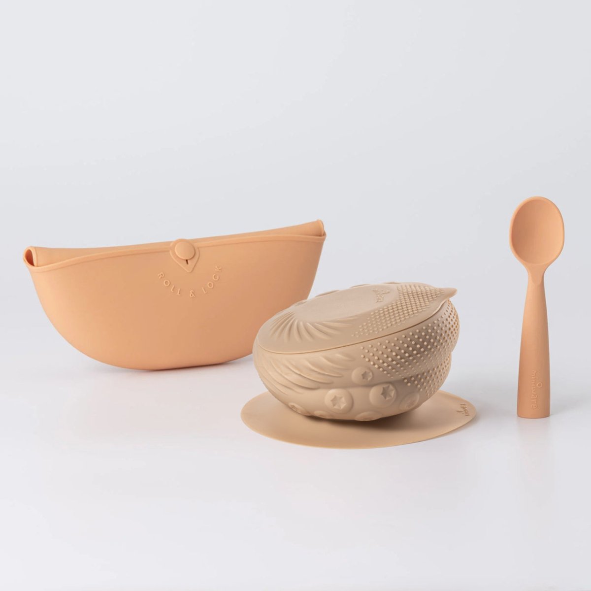 Miniware Sensory Starter Set: Baby Bowl, Bib & Spoon for Self - Feeding - Almond Butter