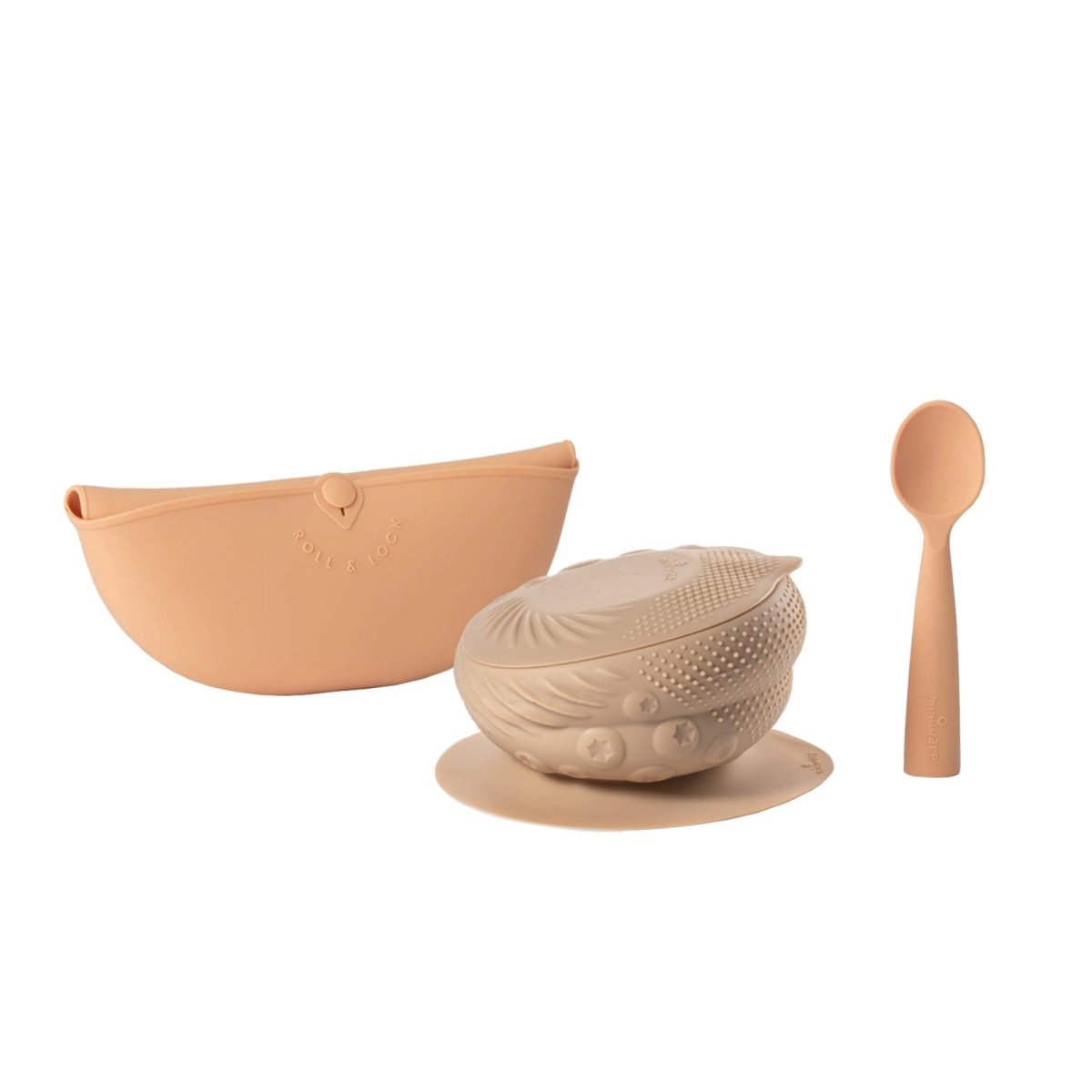 Miniware Sensory Starter Set: Baby Bowl, Bib & Spoon for Self - Feeding - Almond Butter