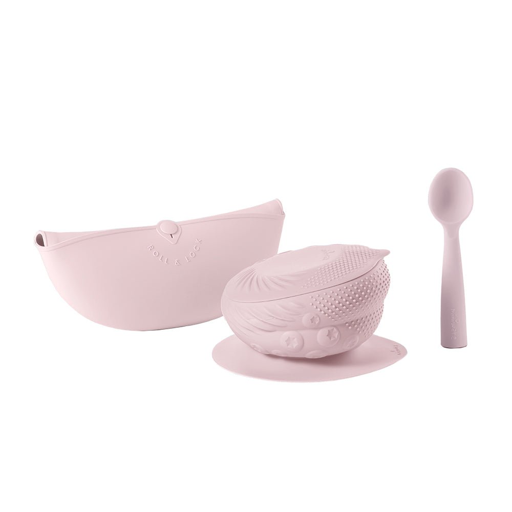 Miniware Sensory Starter Set: Baby Bowl, Bib & Spoon for Self - Feeding - Cotton Candy