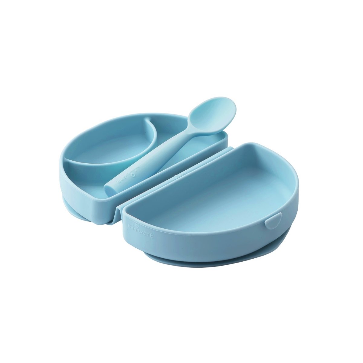 Miniware Silifold Collapsible Silicone Travel Feeding Plate & Spoon Set - Aqua