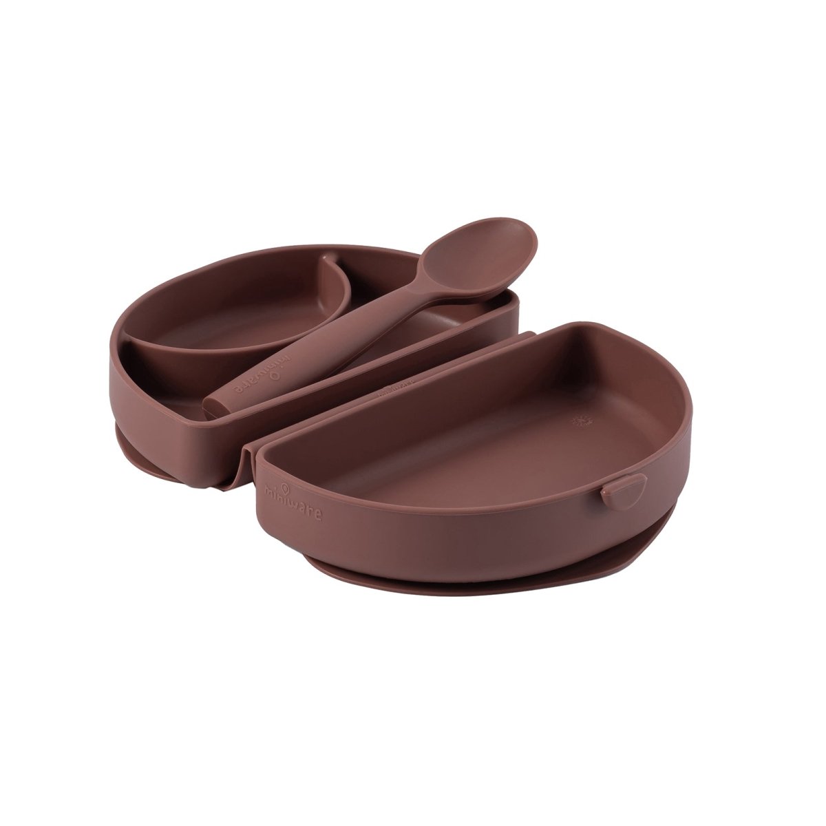 Miniware Silifold Collapsible Silicone Travel Feeding Plate & Spoon Set - Chestnut