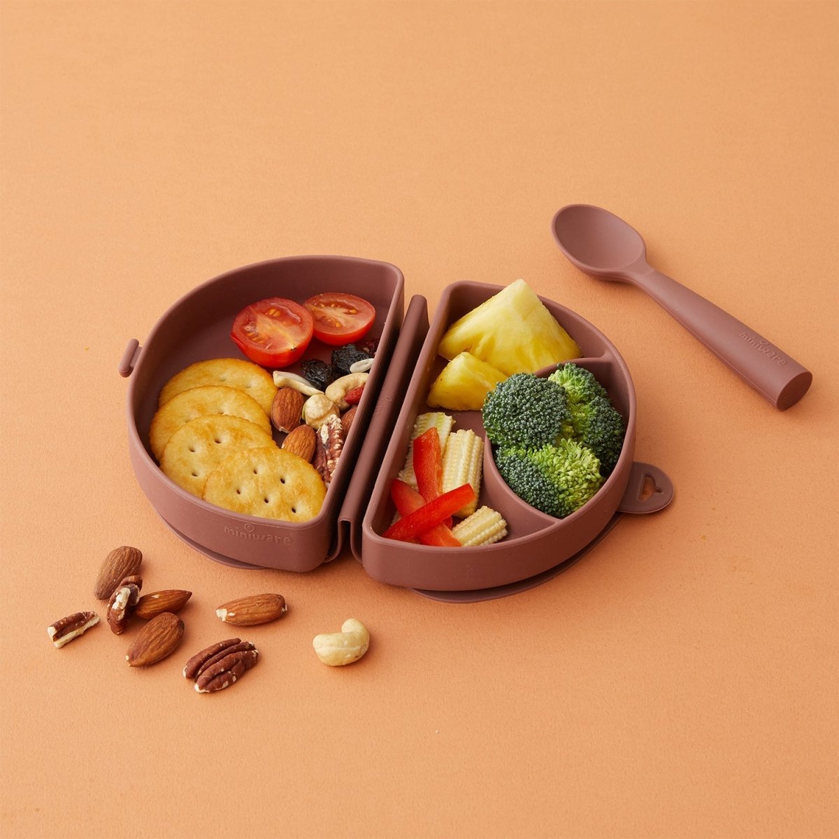 Miniware Silifold Collapsible Silicone Travel Feeding Plate & Spoon Set - Chestnut