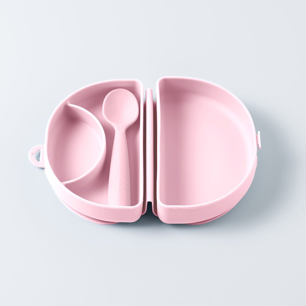 Miniware Silifold Collapsible Silicone Travel Feeding Plate & Spoon Set - Cotton Candy
