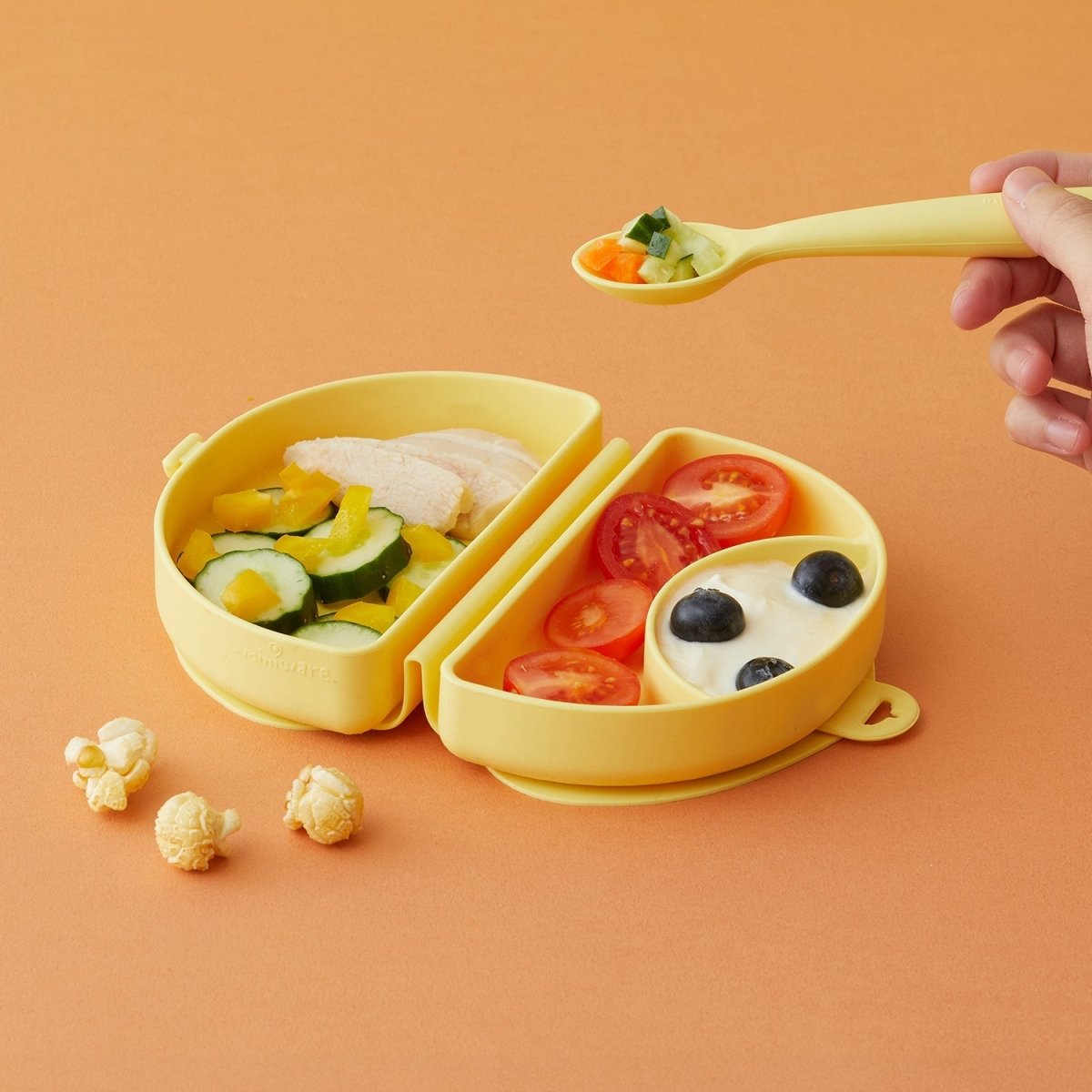 Miniware Silifold Collapsible Silicone Travel Feeding Plate & Spoon Set - Custard