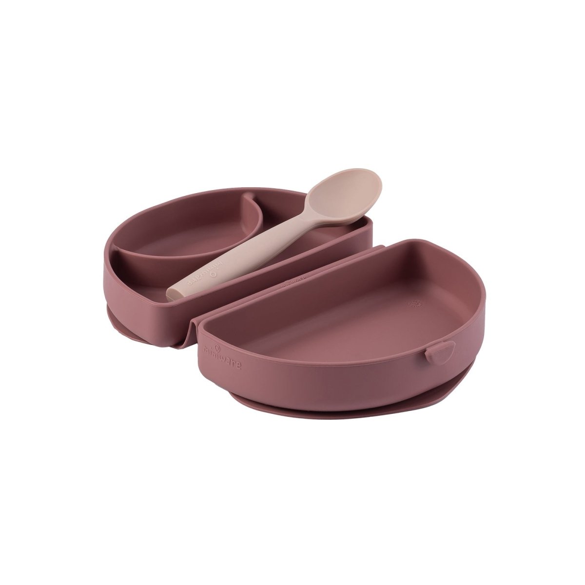 Miniware Silifold Collapsible Silicone Travel Feeding Plate & Spoon Set - Raspberry + Pink Salt