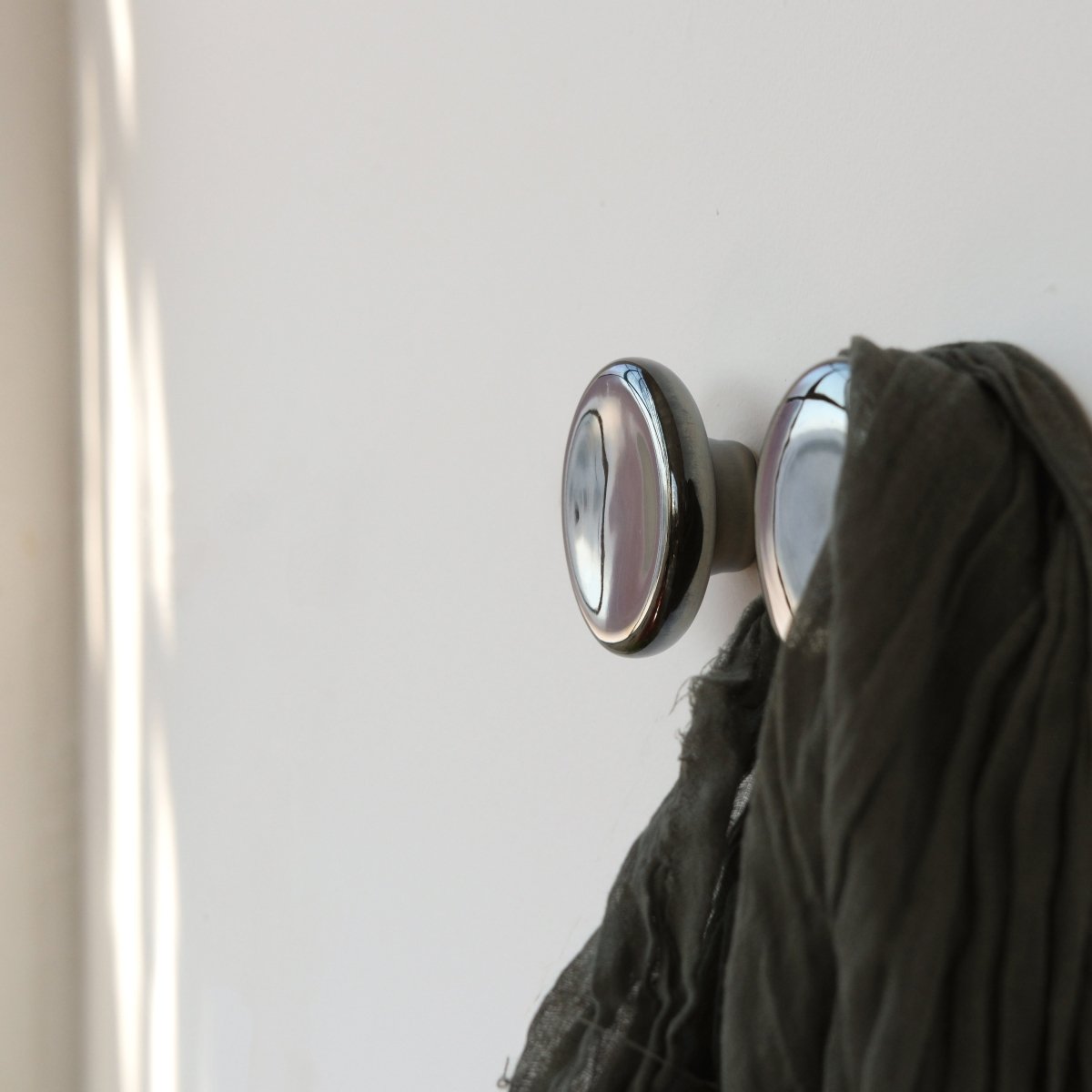 Misewell Sequence Ceramic Coat Hook - Mercury | Handmade Dark Chrome Finish