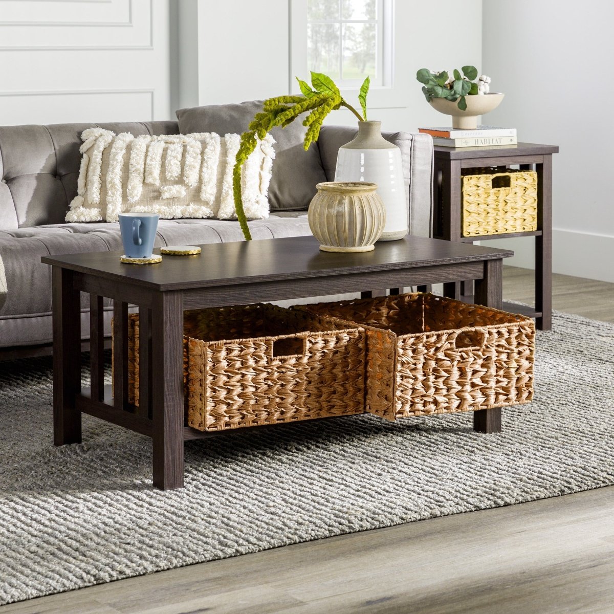 Walker Edison Mission Storage Coffee Table with Baskets - lily & onyx
