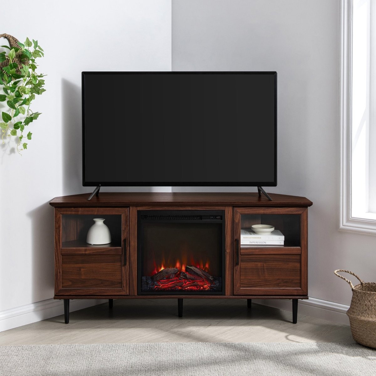 Walker Edison Modern Angled-Side Fireplace Corner TV Stand for TVs up to 60” - lily & onyx