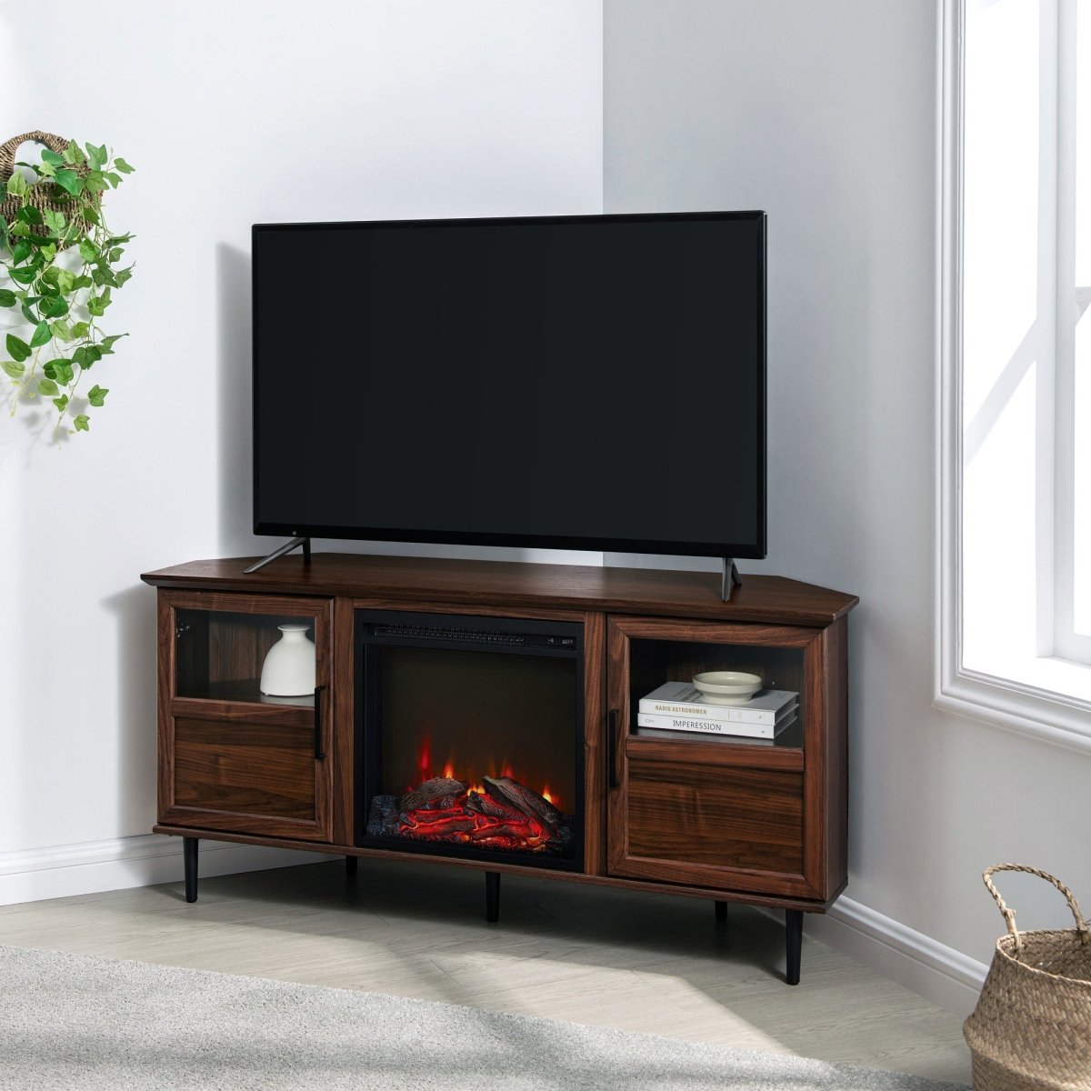 Walker Edison Modern Angled-Side Fireplace Corner TV Stand for TVs up to 60” - lily & onyx