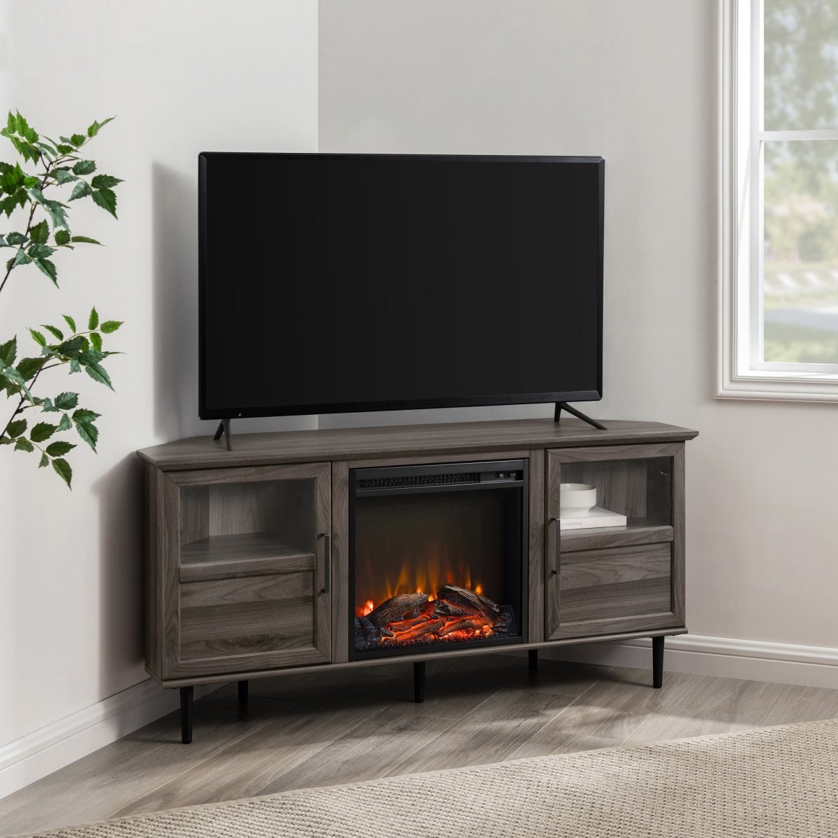 Walker Edison Modern Angled-Side Fireplace Corner TV Stand for TVs up to 60” - lily & onyx