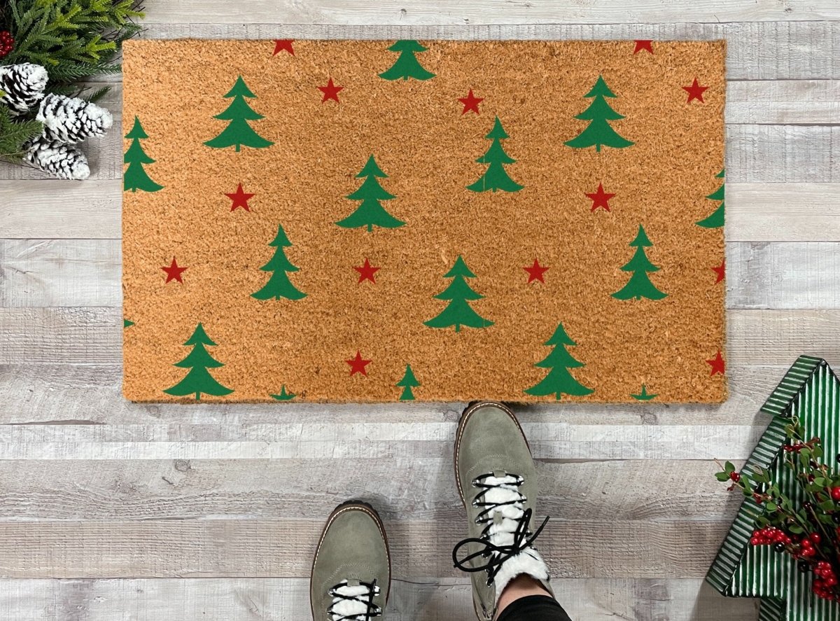 Nickel Designs Custom Doormats Modern Christmas Tree Doormat with Stars
