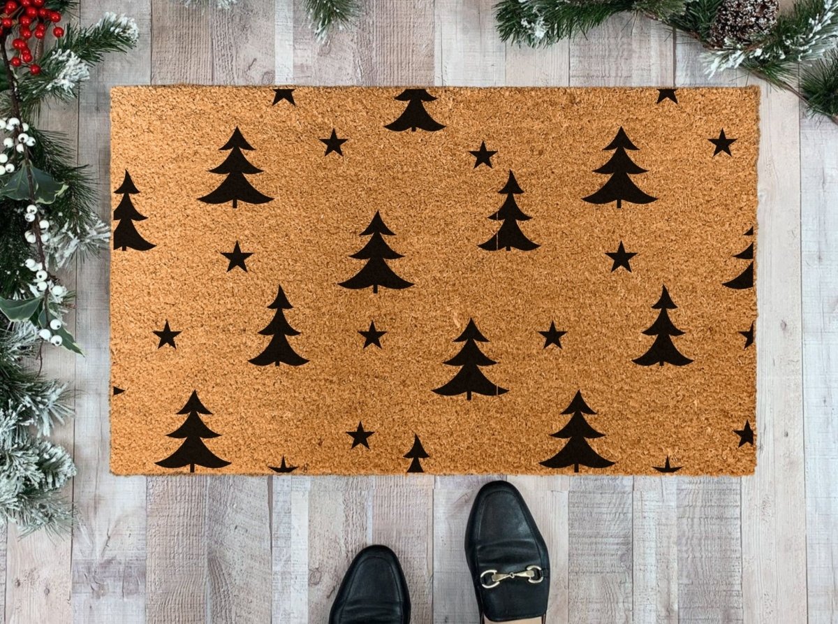 Nickel Designs Custom Doormats Modern Christmas Tree Doormat with Stars