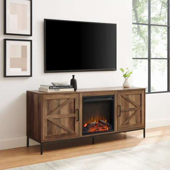 Walker Edison Modern Farmhouse Barn Door Fireplace TV Stand for TVs up to 65” - lily & onyx