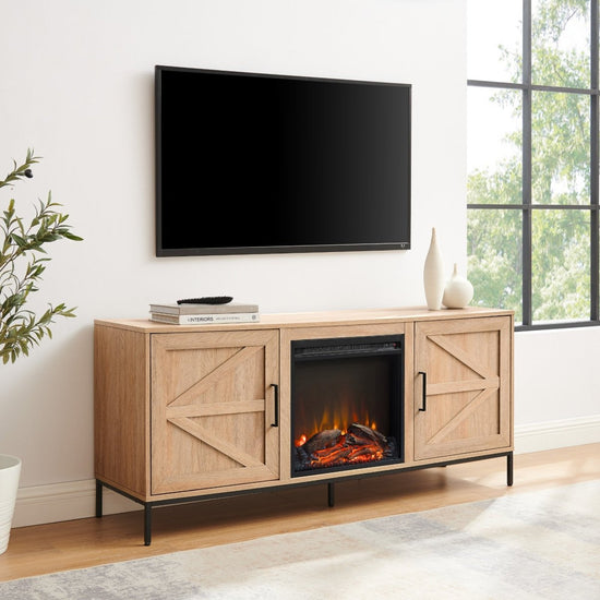 Walker Edison Modern Farmhouse Barn Door Fireplace TV Stand for TVs up to 65” - lily & onyx