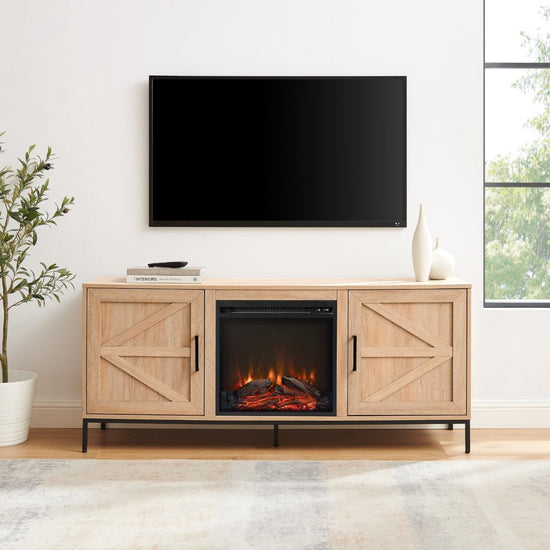 Walker Edison Modern Farmhouse Barn Door Fireplace TV Stand for TVs up to 65” - lily & onyx