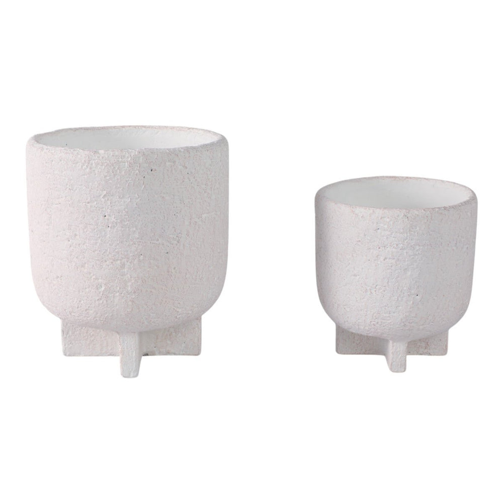 Sagebrook Home Modern Footed Cement Pots in White, Set of 2