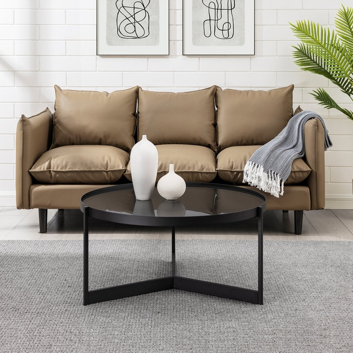 Walker Edison Modern Glass and Metal Round Coffee Table - lily & onyx