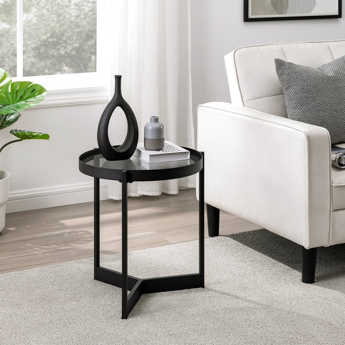 Walker Edison Modern Glass and Metal Round Side Table - lily & onyx