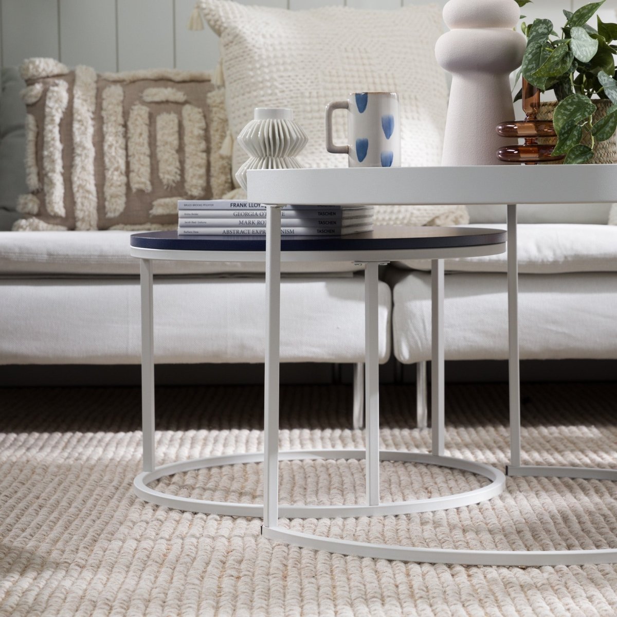 Walker Edison Modern Round Nesting Coffee Tables with Round Base, Set of 2 - lily & onyx