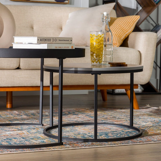 Walker Edison Modern Round Nesting Coffee Tables with Round Base, Set of 2 - lily & onyx