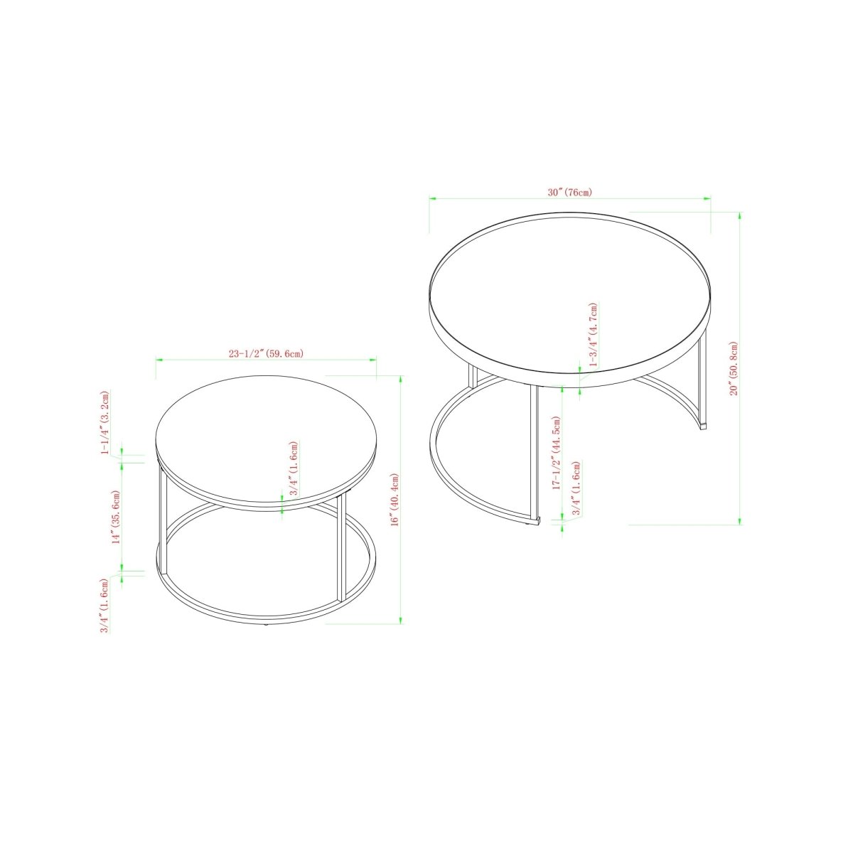 Walker Edison Modern Round Nesting Coffee Tables with Round Base, Set of 2 - lily & onyx