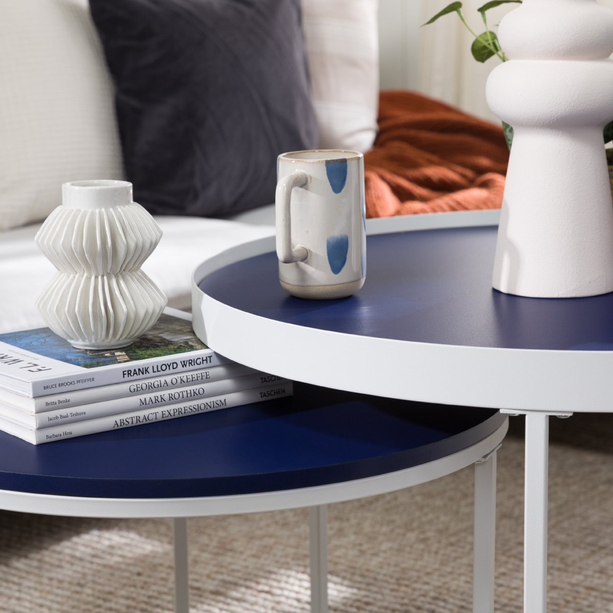 Walker Edison Modern Round Nesting Coffee Tables with Round Base, Set of 2 - lily & onyx