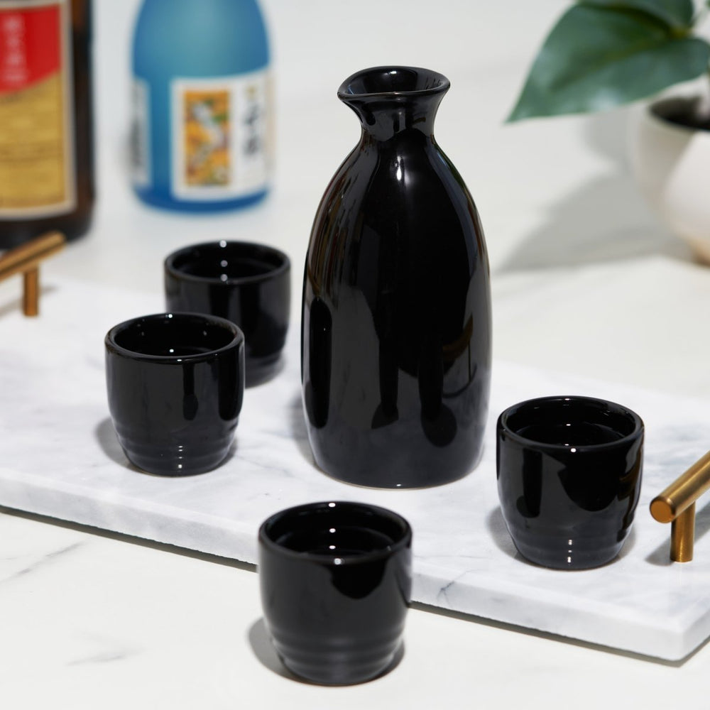 True Moga 5 - Piece Porcelain Sake Set, Black - lily & onyx