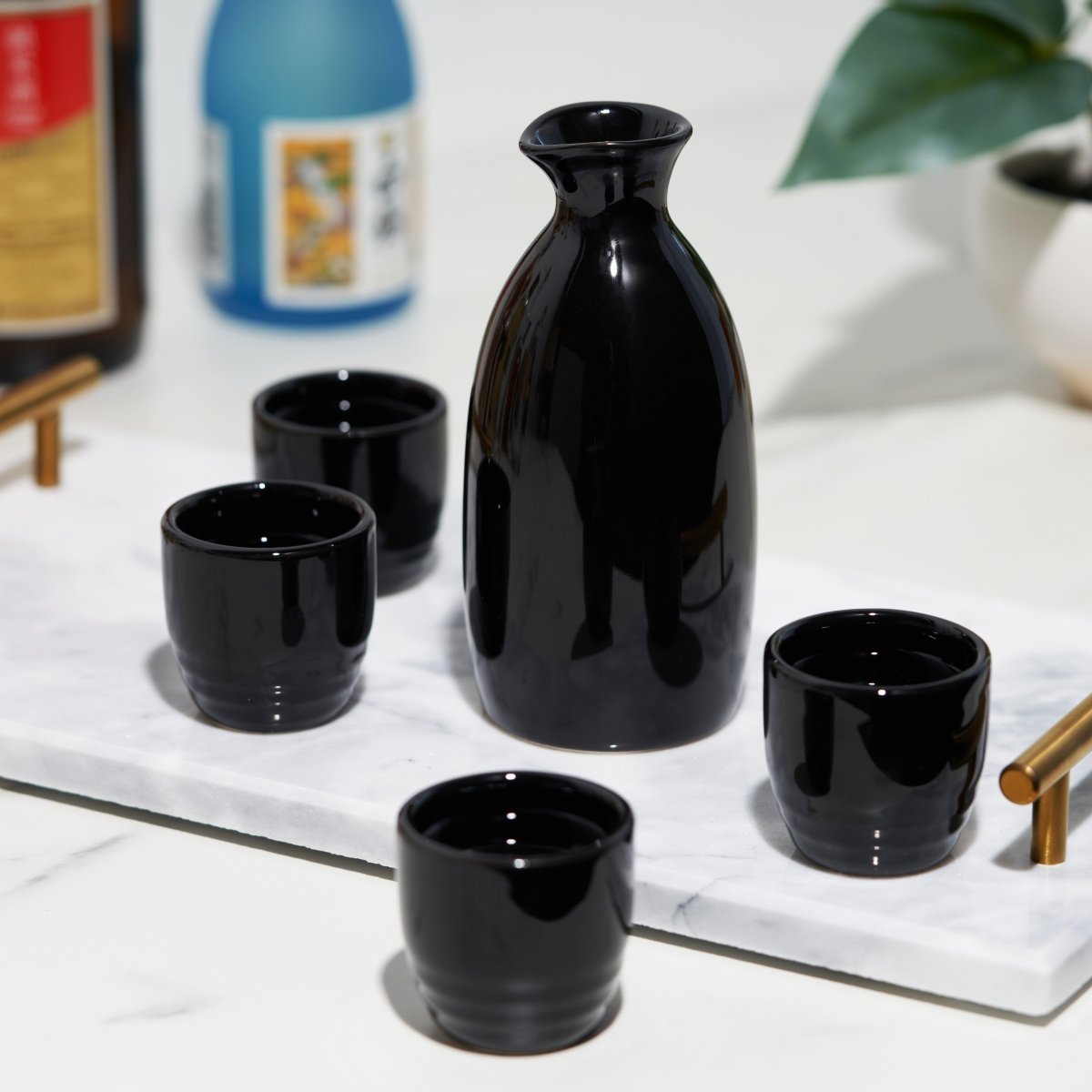 True Moga 5 - Piece Porcelain Sake Set, Black - lily & onyx