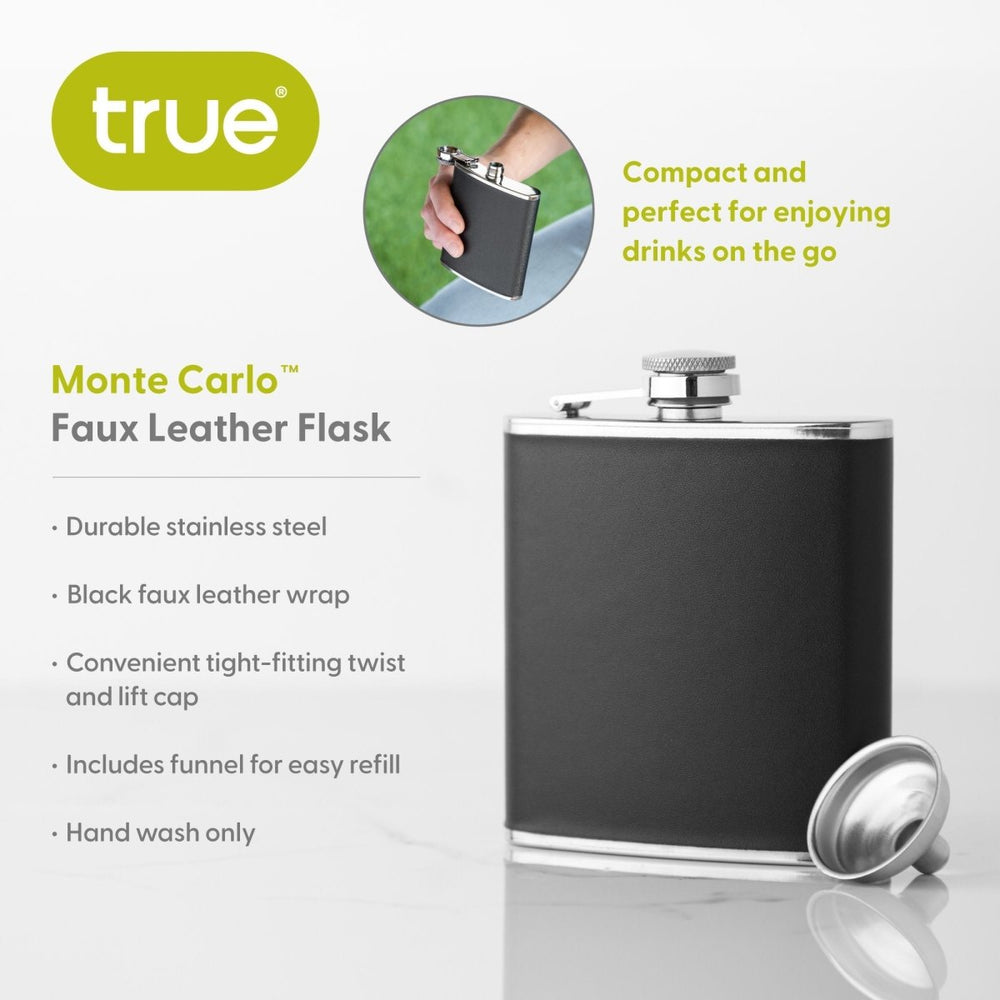 
                      
                        True Monte Carlo 6 oz Stainless Steel Flask with Faux Leather - lily & onyx
                      
                    