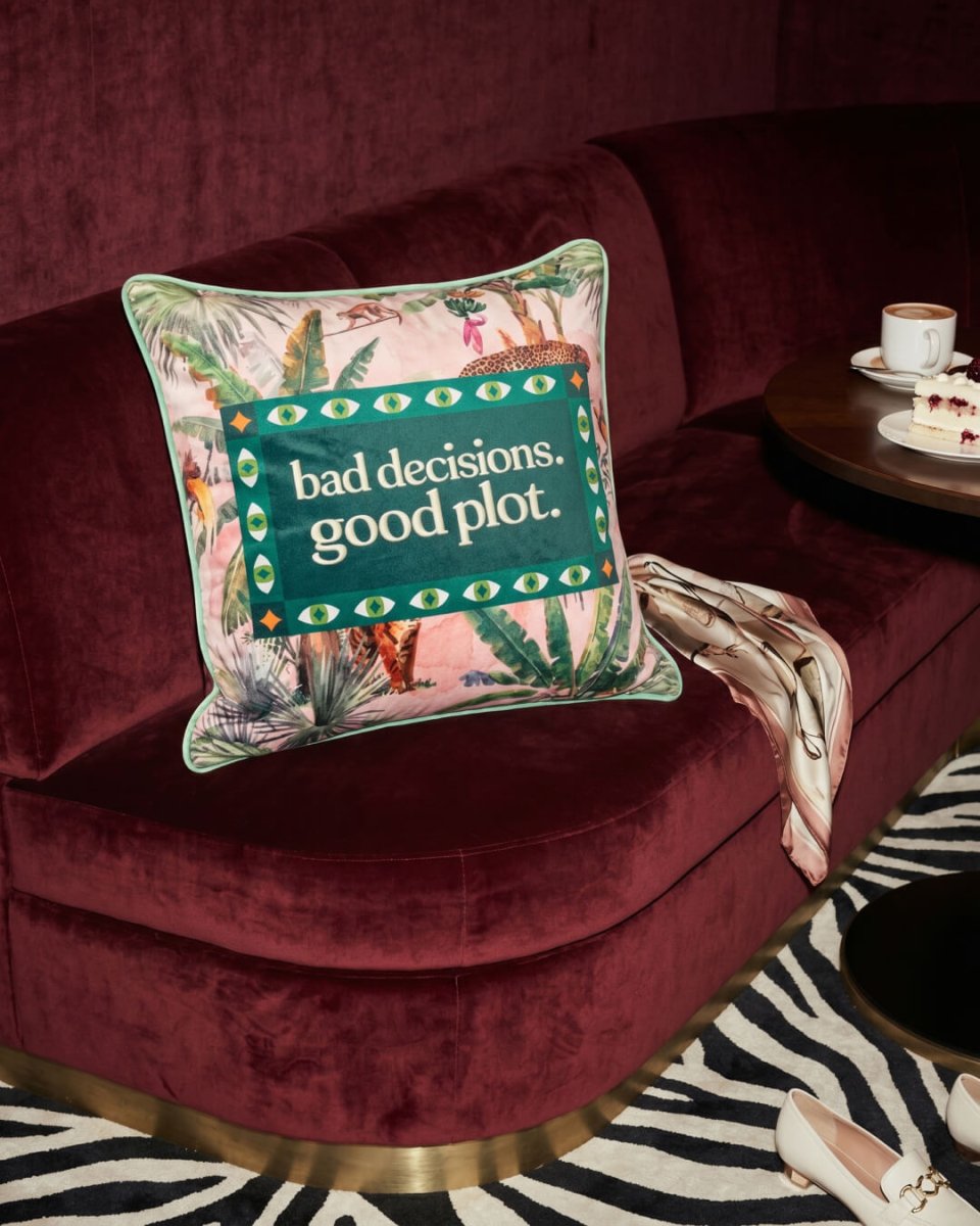 Mood Theory Bad Decisions Good Plot Pillow | Velvet Statement Throw Pillow