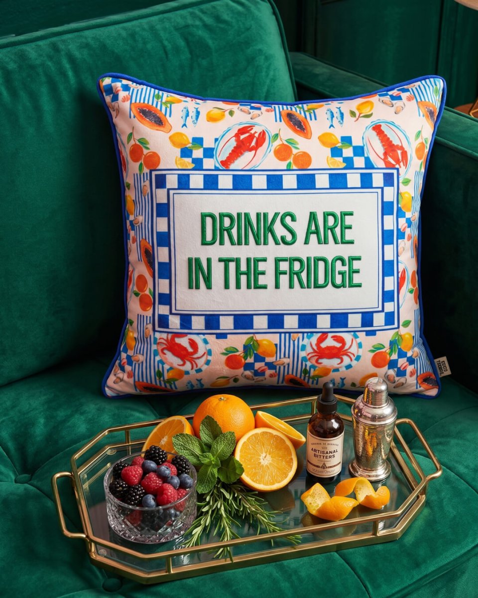 Mood Theory Drinks Are in the Fridge Pillow | Velvet Statement Throw Pillow