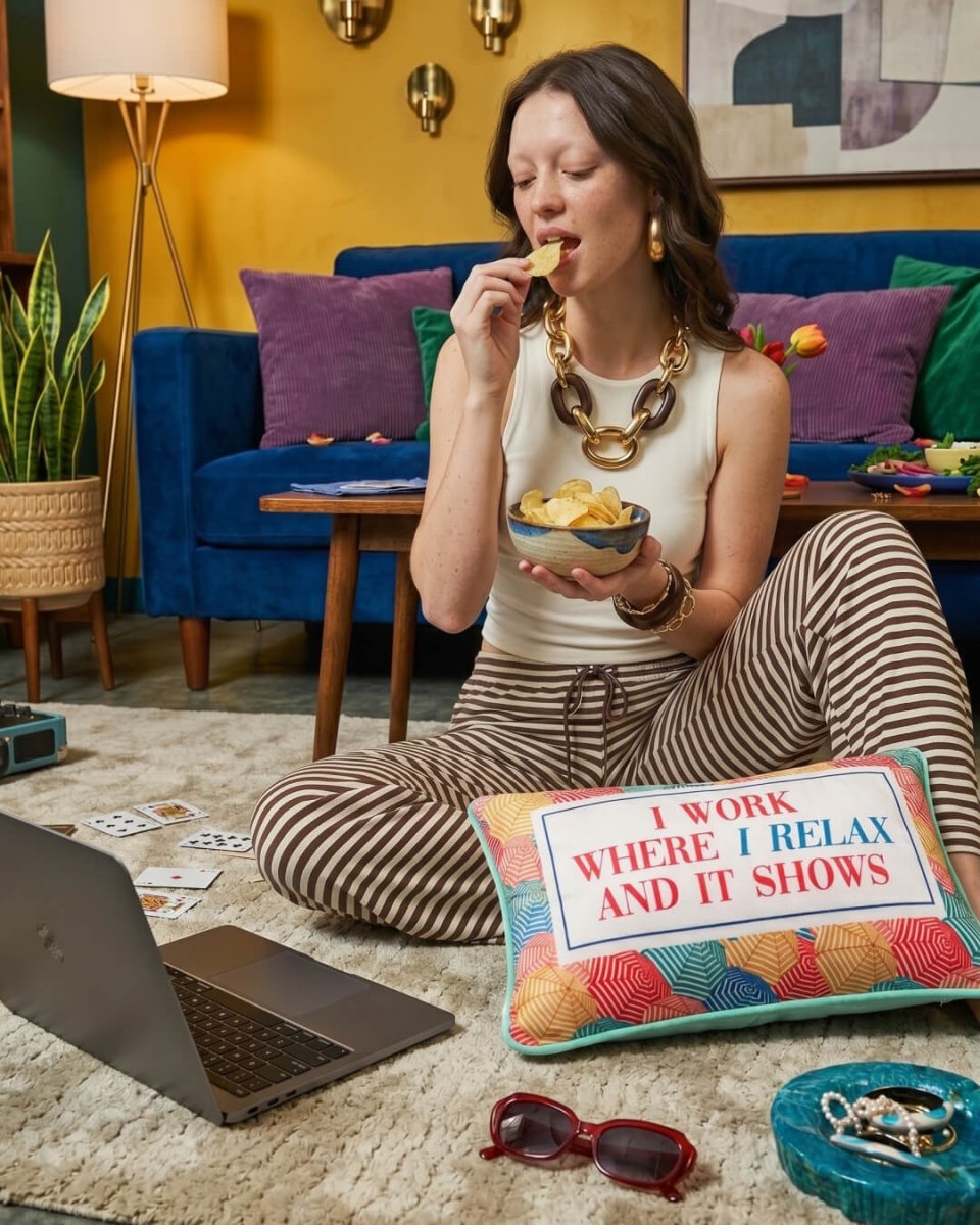 Mood Theory I Work Where I Relax and It Shows Throw Pillow | Velvet Statement Lumbar Pillow
