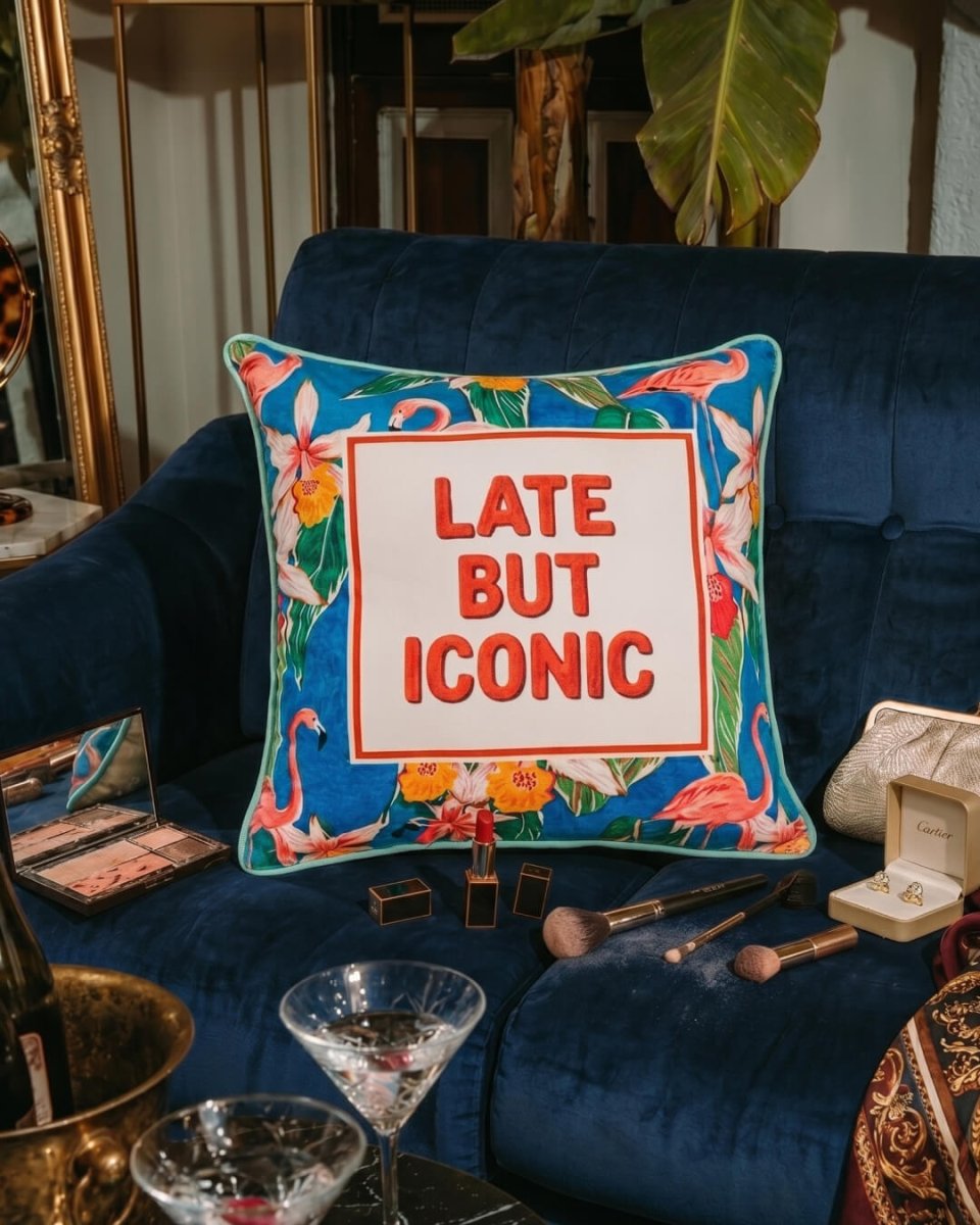 Mood Theory Late But Iconic Pillow | Velvet Statement Throw Pillow