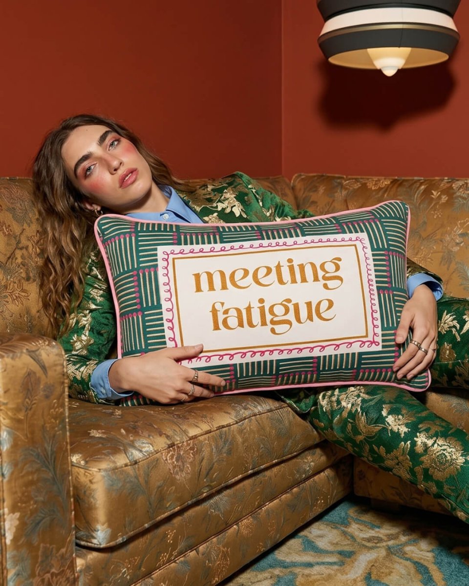Mood Theory Meeting Fatigue Throw Pillow | Velvet Statement Lumbar Pillow