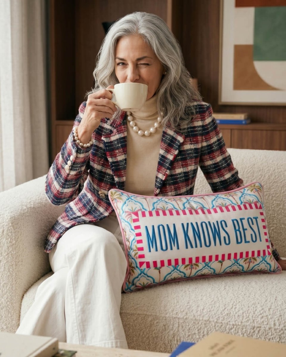 Mood Theory Mom Knows Best Throw Pillow | Velvet Statement Lumbar Pillow