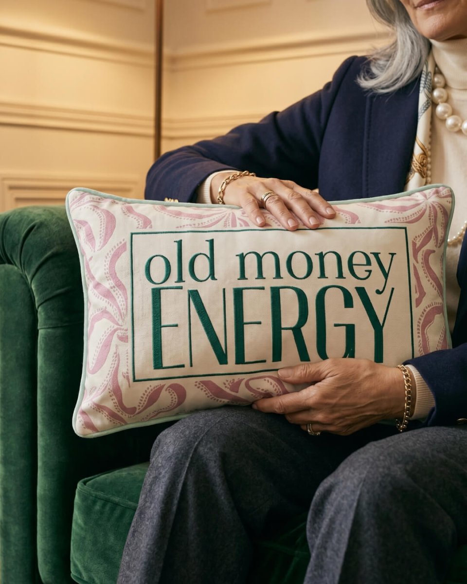 Mood Theory Old Money Energy Throw Pillow | Velvet Statement Lumbar Pillow