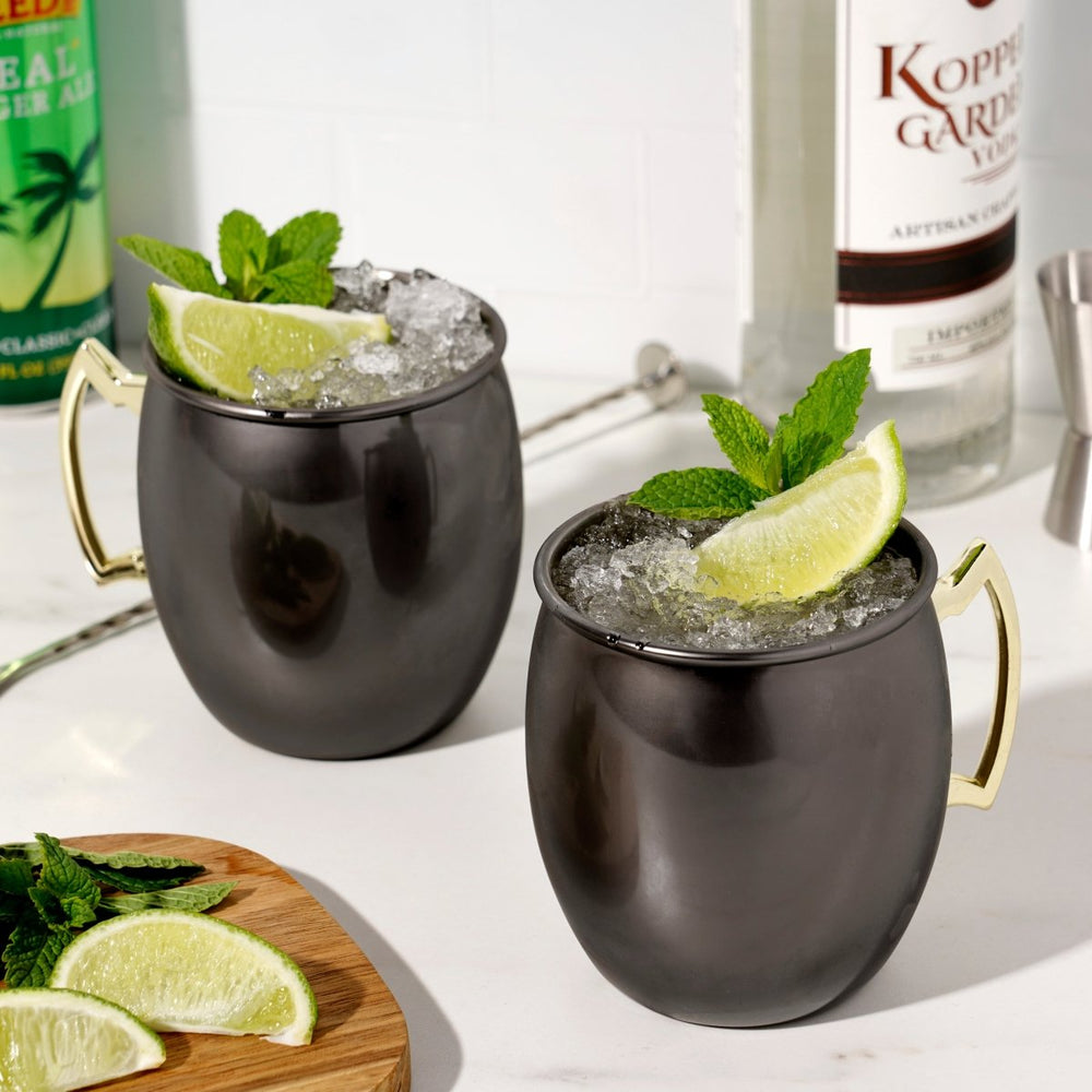 
                      
                        True Moscow Mule 16 oz Stainless Steel Mugs in Black & Gold, Set of 2 - lily & onyx
                      
                    