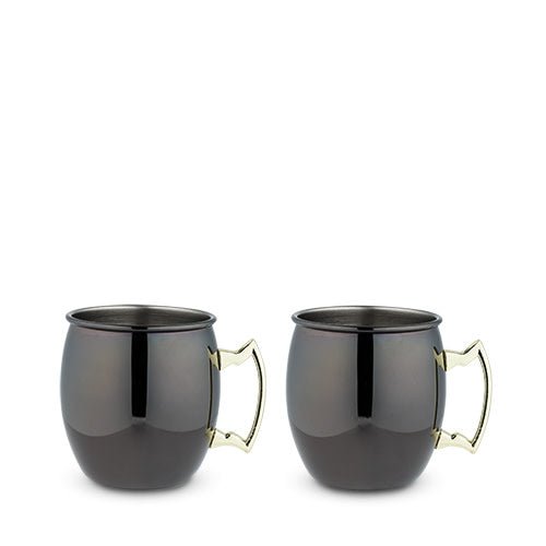 True Moscow Mule 16 oz Stainless Steel Mugs in Black & Gold, Set of 2 - lily & onyx