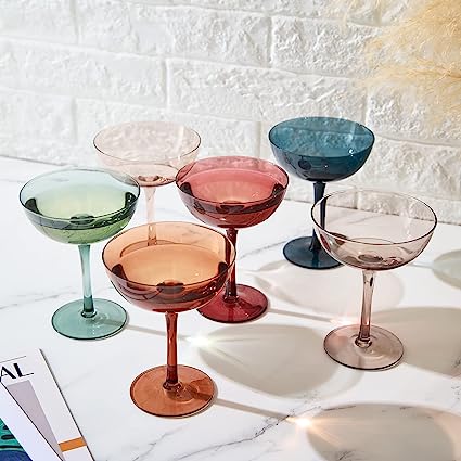 The Wine Savant Muted Colored 7oz Mouth - Blown Coupe Glasses, Set of 6 - lily & onyx