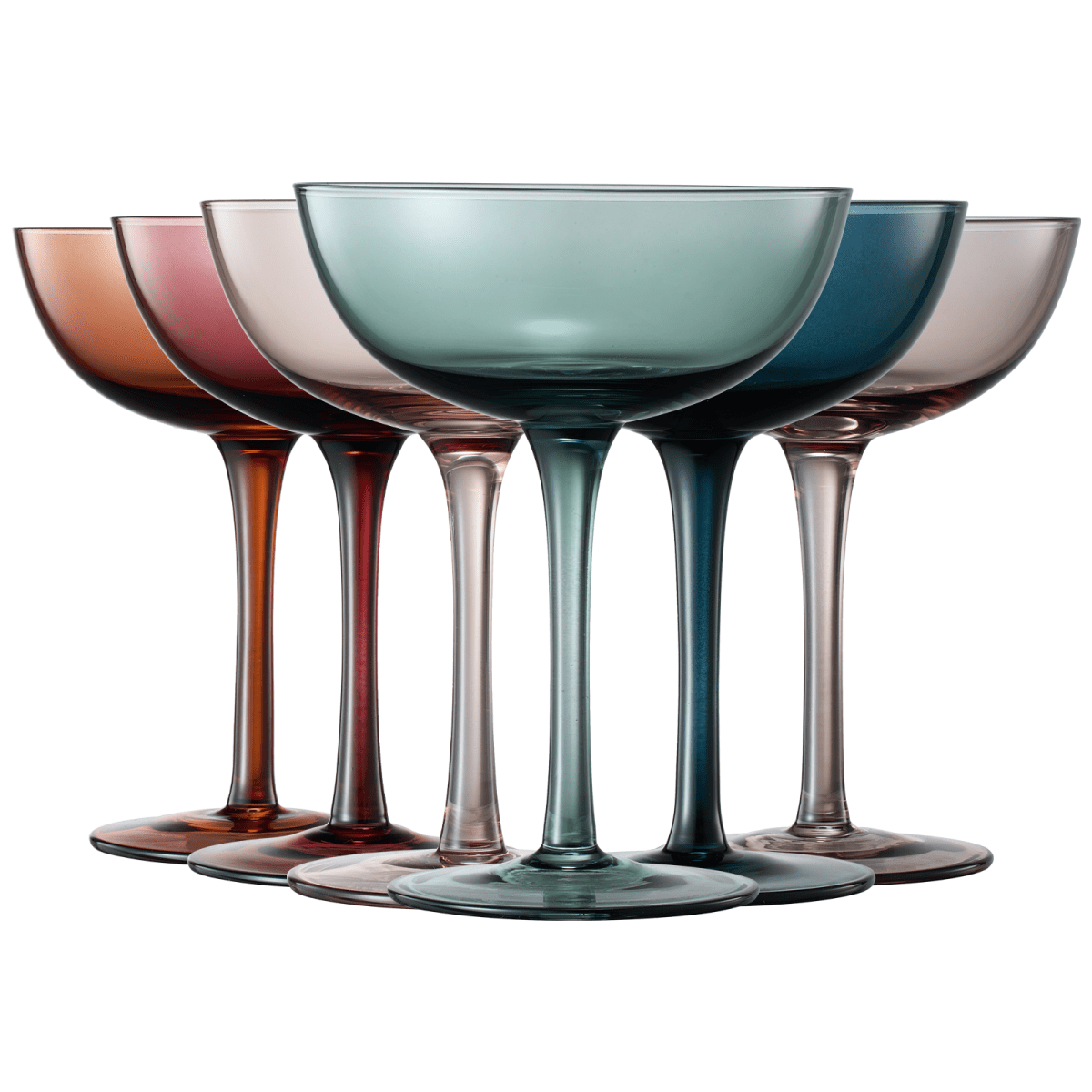 The Wine Savant Muted Colored 7oz Mouth - Blown Coupe Glasses, Set of 6 - lily & onyx