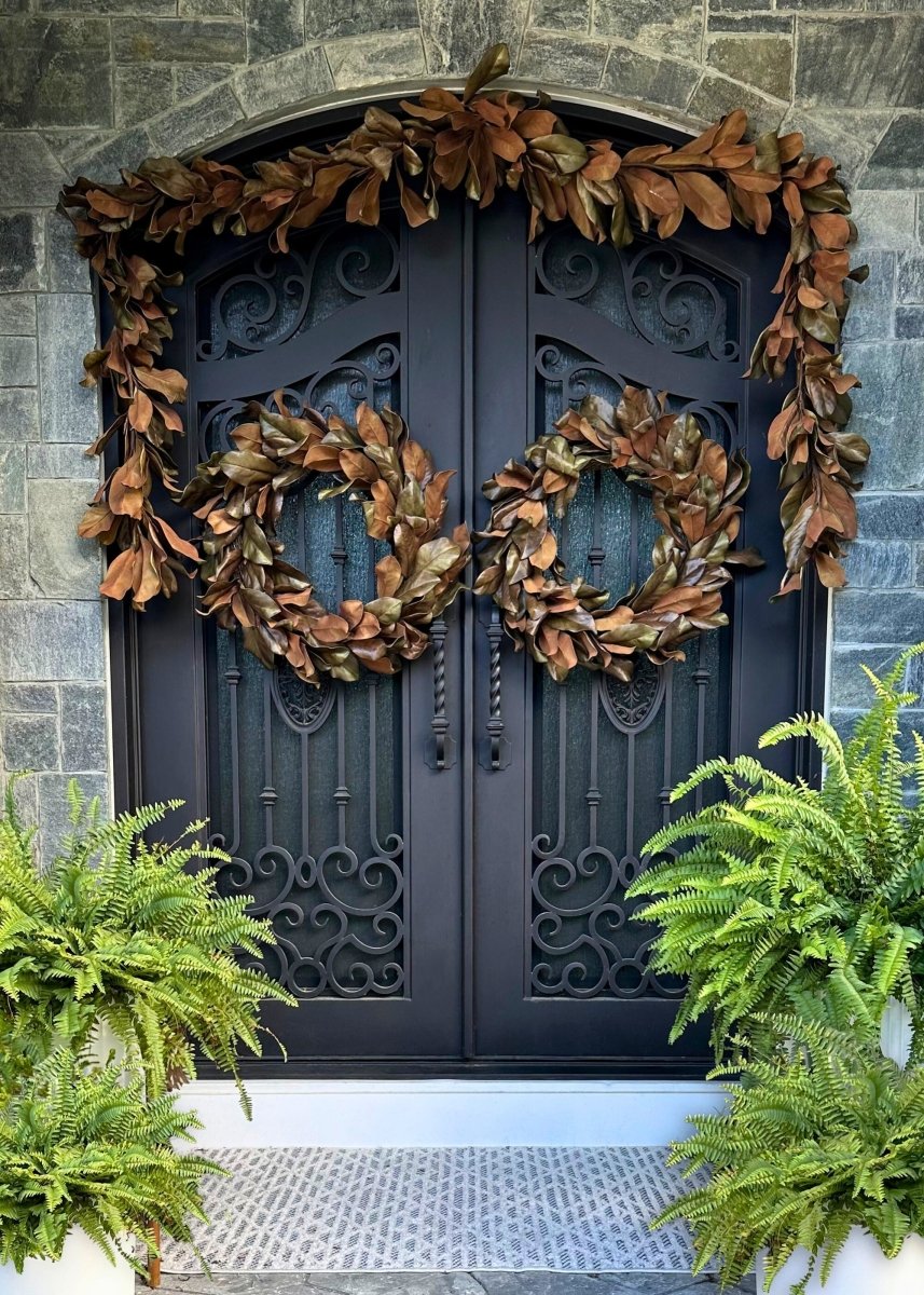 Afloral Natural Touch Faux Magnolia Leaf Garland in Aged Brown - 79.5" - lily & onyx