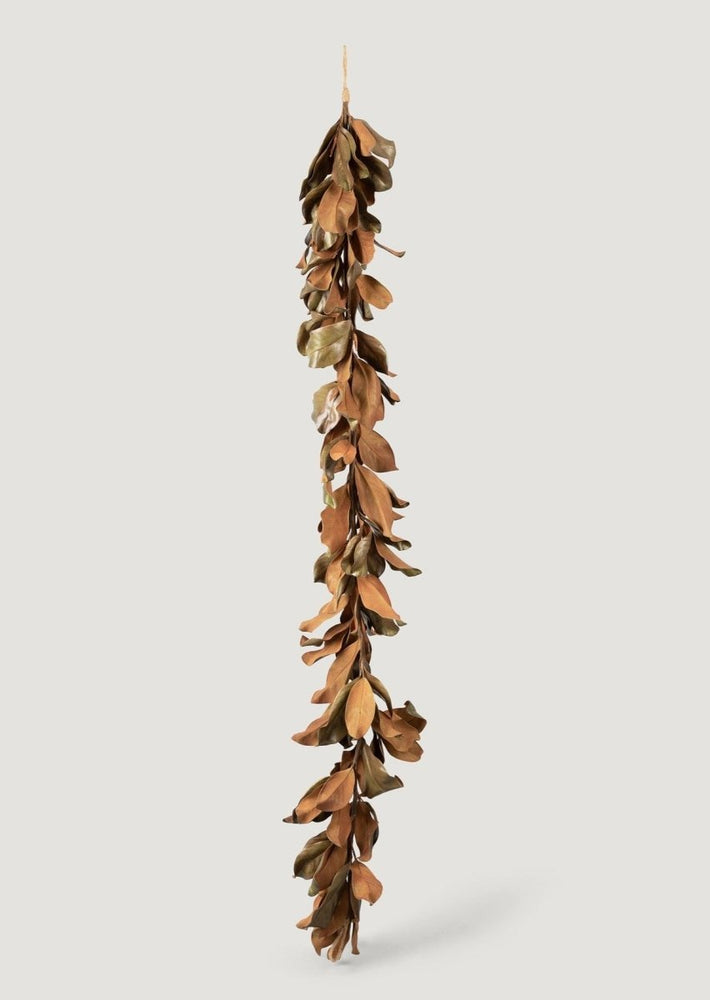 Afloral Natural Touch Faux Magnolia Leaf Garland in Aged Brown - 79.5" - lily & onyx