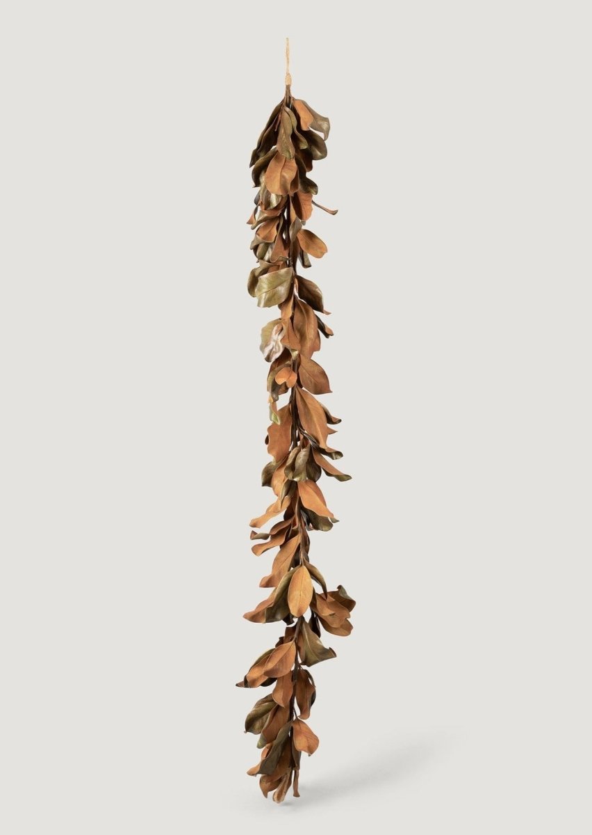 Afloral Natural Touch Faux Magnolia Leaf Garland in Aged Brown - 79.5