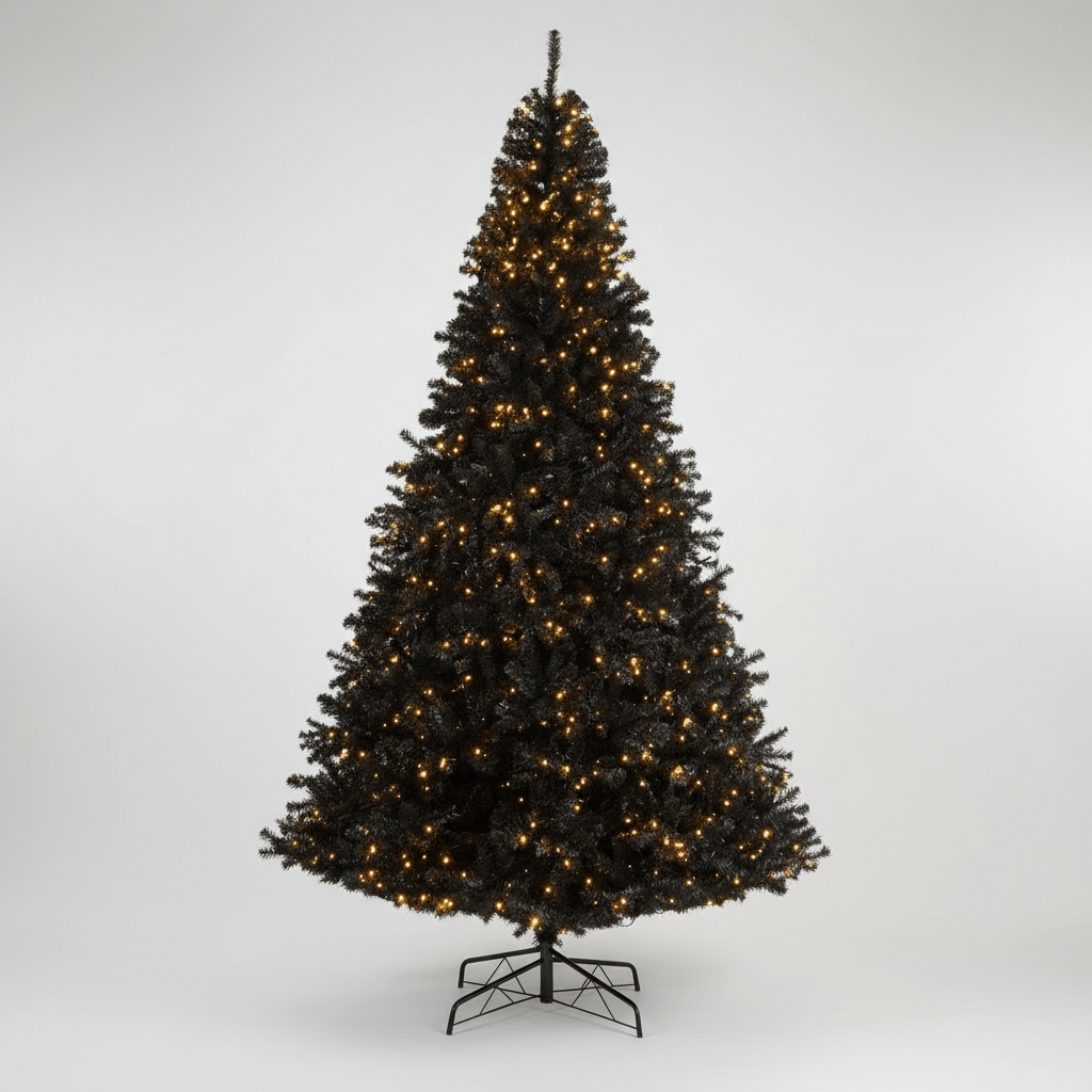 Nearly Natural 10’ Black Artificial Christmas Tree with 950 Clear LED Lights and 3056 Tips