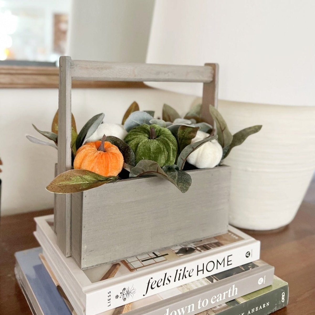 Nearly Natural 10" Fall Pumpkin Arrangement in Rustic Wood Basket - Autumn Decor