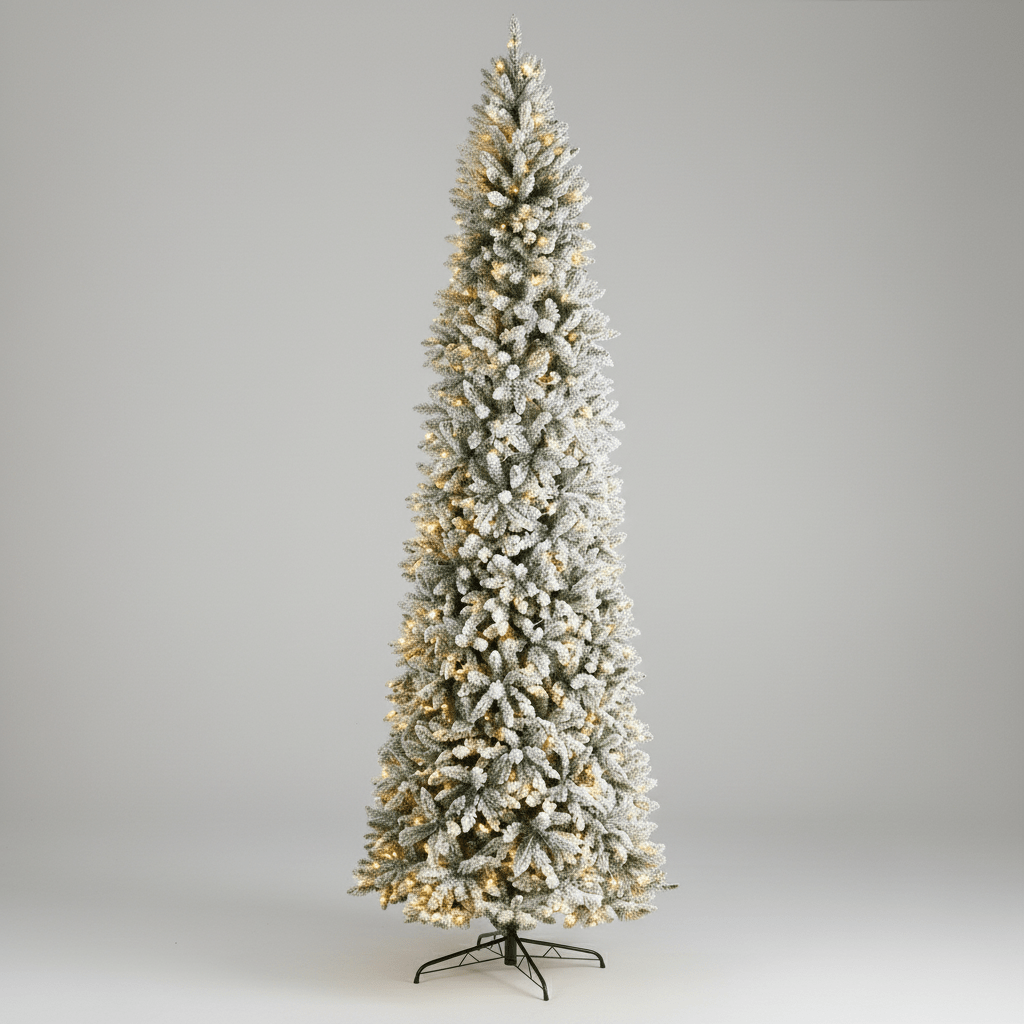 Nearly Natural 10' Flocked Montreal Fir Slim Artificial Christmas Tree Pre - Lit LED