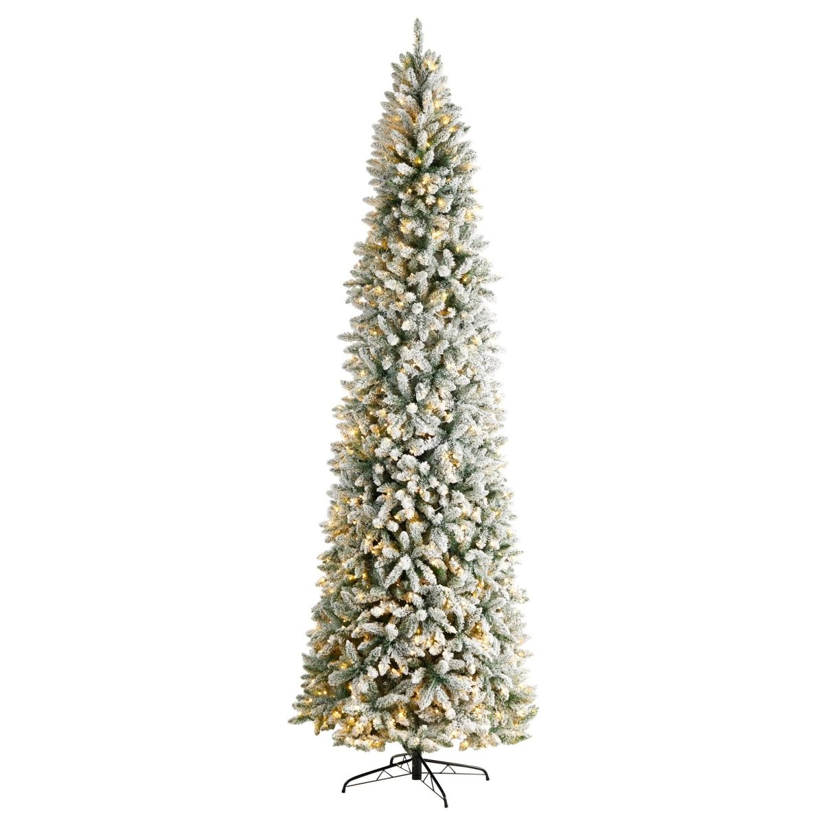 Nearly Natural 10' Flocked Montreal Fir Slim Artificial Christmas Tree Pre - Lit LED